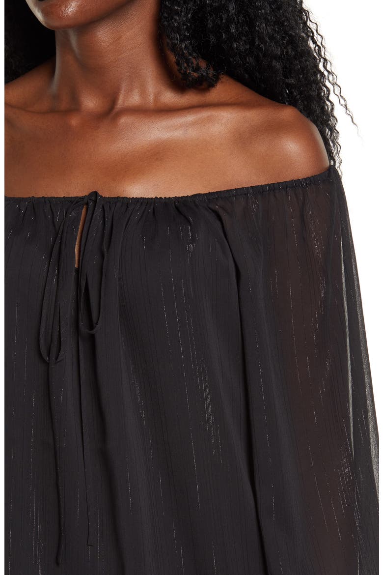 x BFF Sarah Metallic Off the Shoulder Top, Alternate, color, BLACK LUREX STRIPE