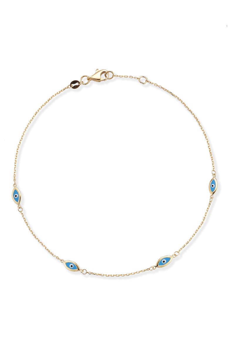 Ember Fine Jewelry Evil Eye Station Anklet, Main, color, Gold