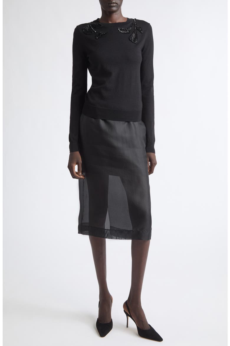 Beaded Shoulder Wool & Silk Sweater, Alternate, color, BLACK