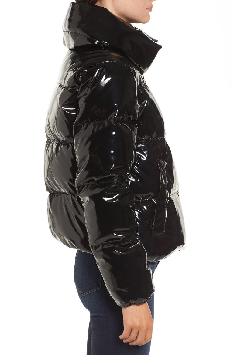 Shiny Puffer Jacket, Alternate, color, BLACK