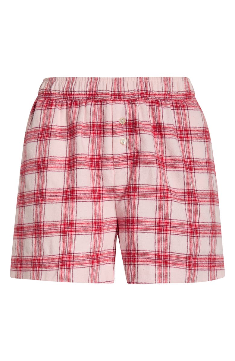 Open Edit Flannel Boxer Pajama Shorts, Alternate, color, Pink- Red Gifting Plaid