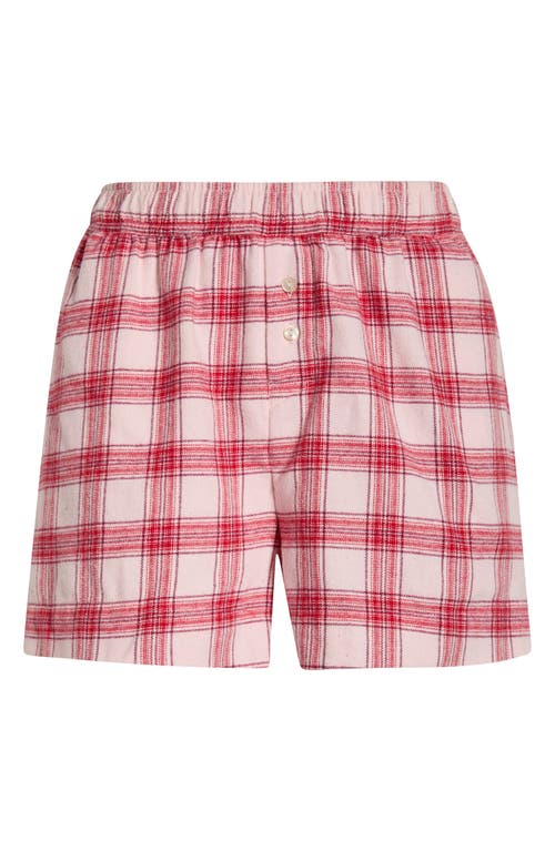 Open Edit Flannel Boxer Pajama Shorts In Pink