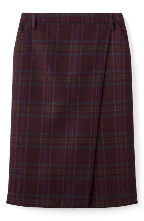 Check Wrap Front Skirt