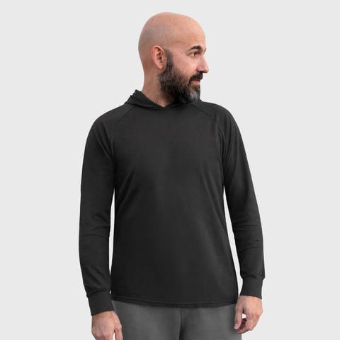 Mens 100% Cotton Midweight Long Sleeve Hooded T-Shirt with Cuffed Sleeves