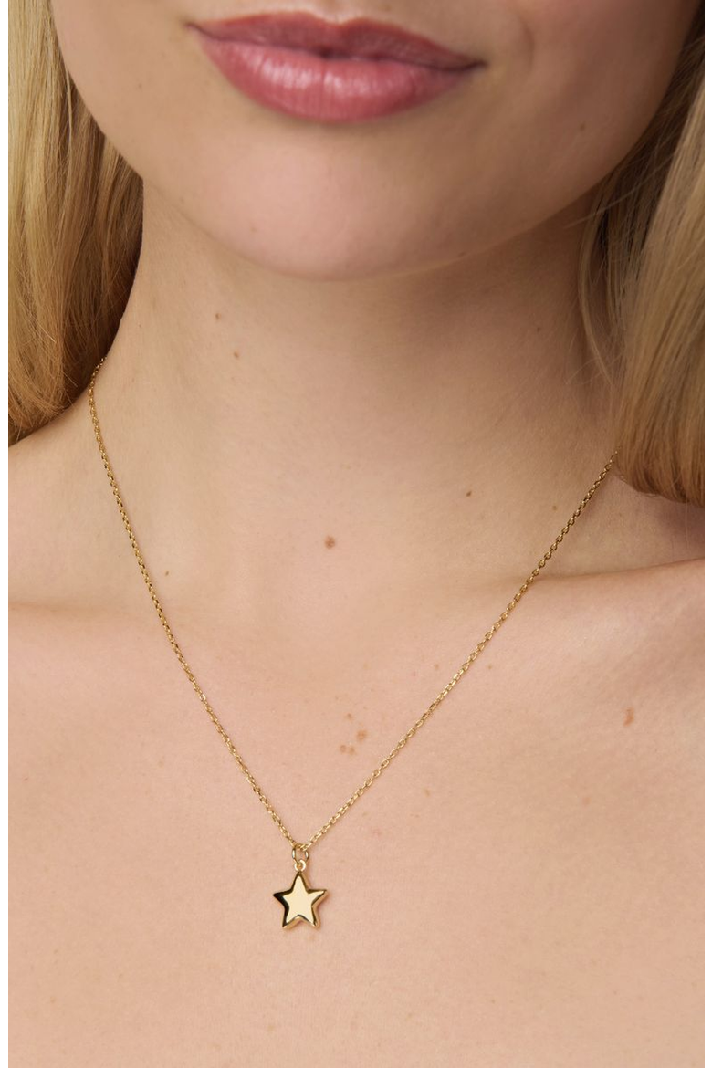 Puffy Star Charm Necklace, Alternate, color, Gold