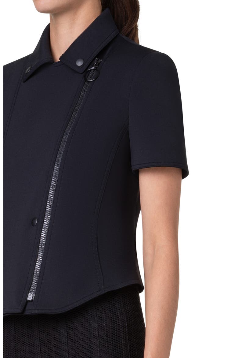 Peplum Short Sleeve Spacer Knit Biker Jacket, Alternate, color, BLACK