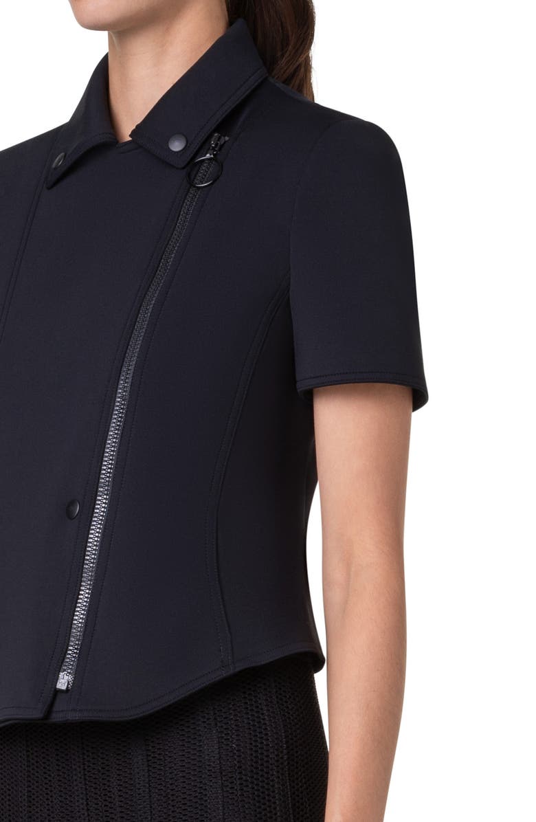 Akris punto Peplum Short Sleeve Spacer Knit Biker Jacket, Alternate, color, 