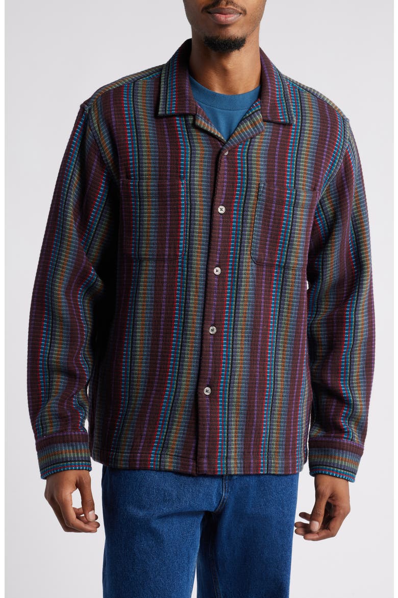 Wanderer Stripe Long Sleeve Camp Shirt, Alternate, color, SEPIA MULTI