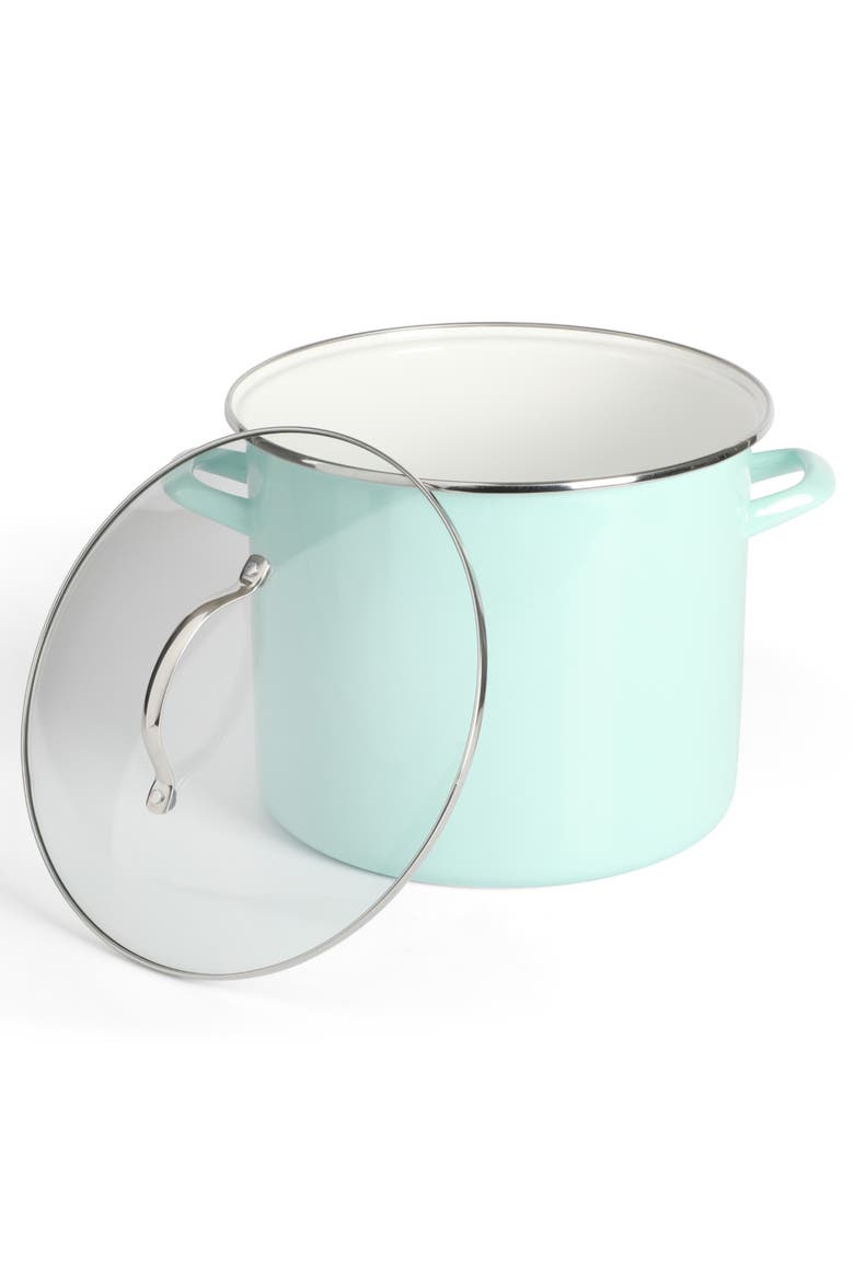 Thayer 12-Quart Enameled Steel Stock Pot with Metal Lid, Alternate, color, Martha Blue