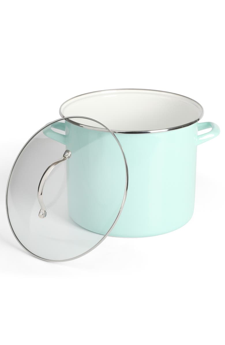 MARTHA STEWART Thayer 12-Quart Enameled Steel Stock Pot with Metal Lid, Alternate, color, Martha Blue