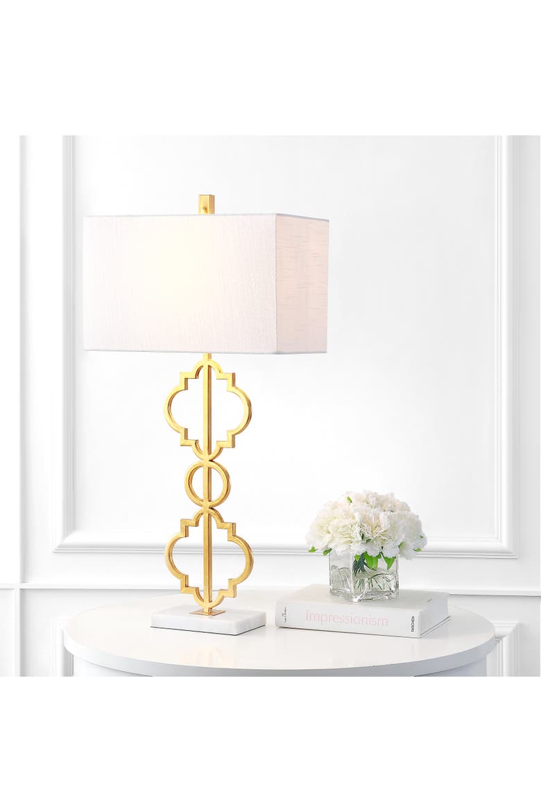 Selina Iron Ogee Trellis Modern LED Table Lamp, Alternate, color, Gold Leaf
