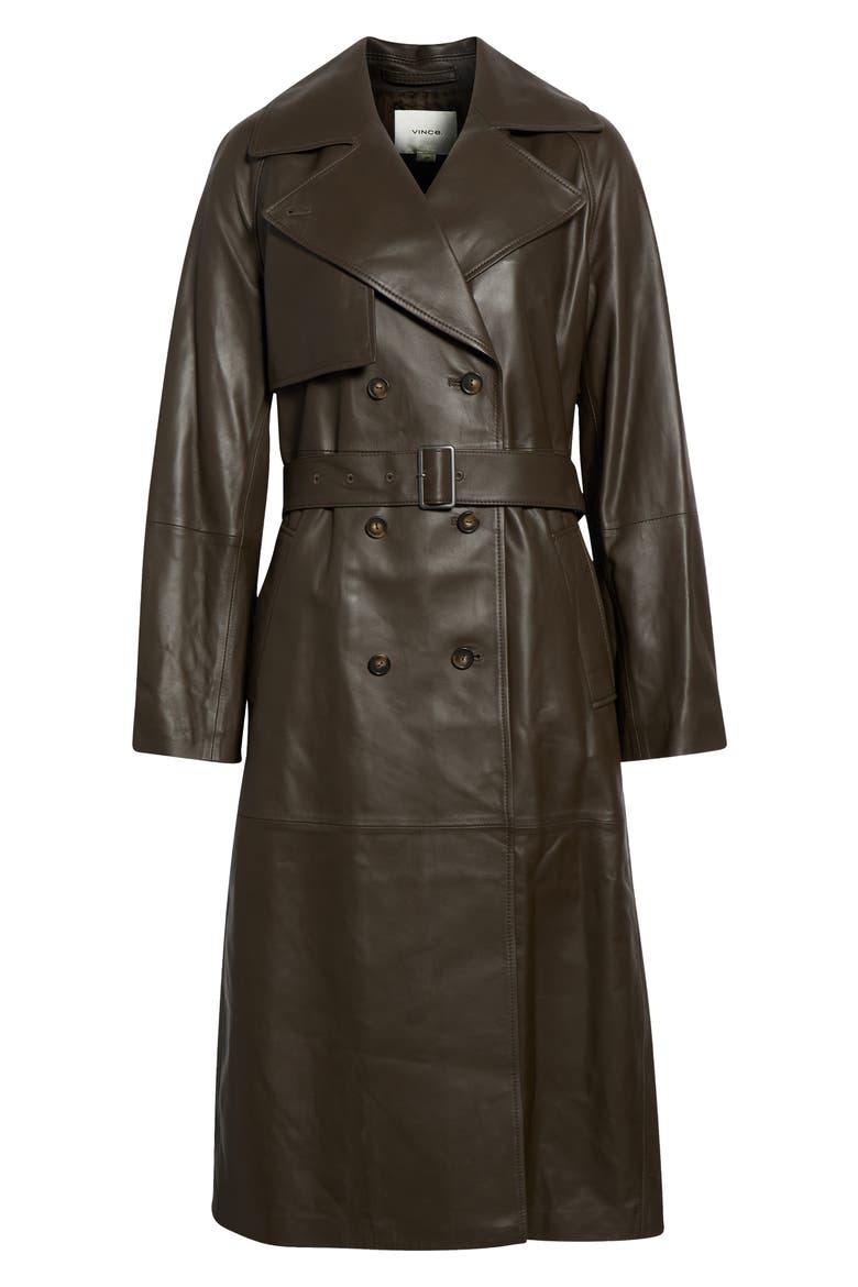 Leather Trench Coat, Main, color, PINEWOOD