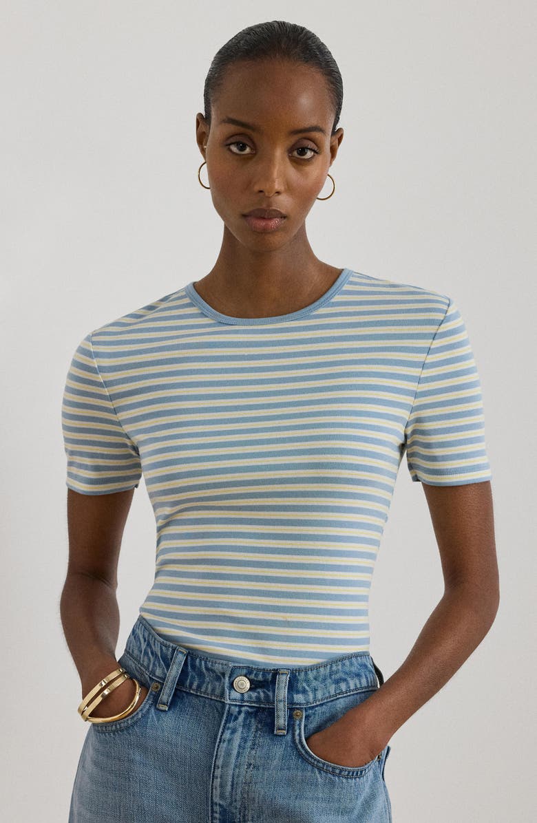 Lauren Ralph Lauren Stripe Cotton Blend Rib T-Shirt, Alternate, color, Blue Note Multi
