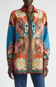 Etro Print Cotton & Silk Tunic Button-Up Shirt