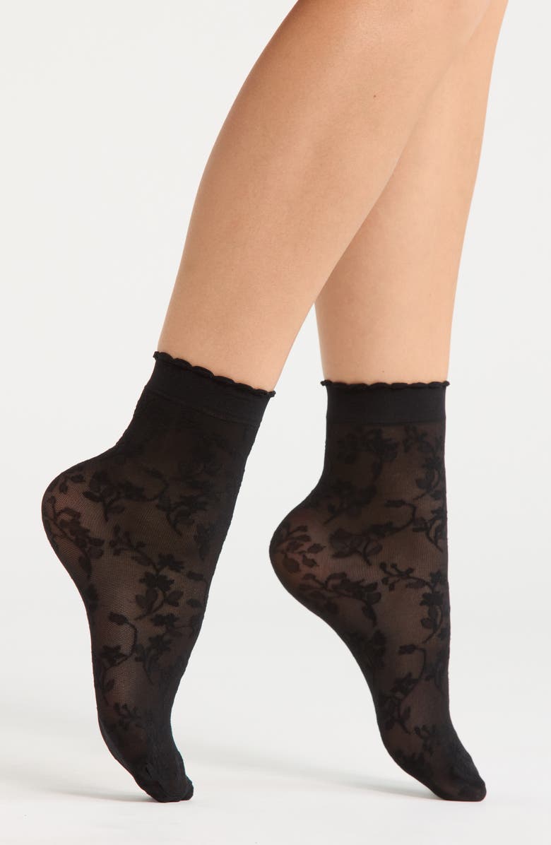 Nordstrom Sheer Lace Ankle Socks, Main, color, Black