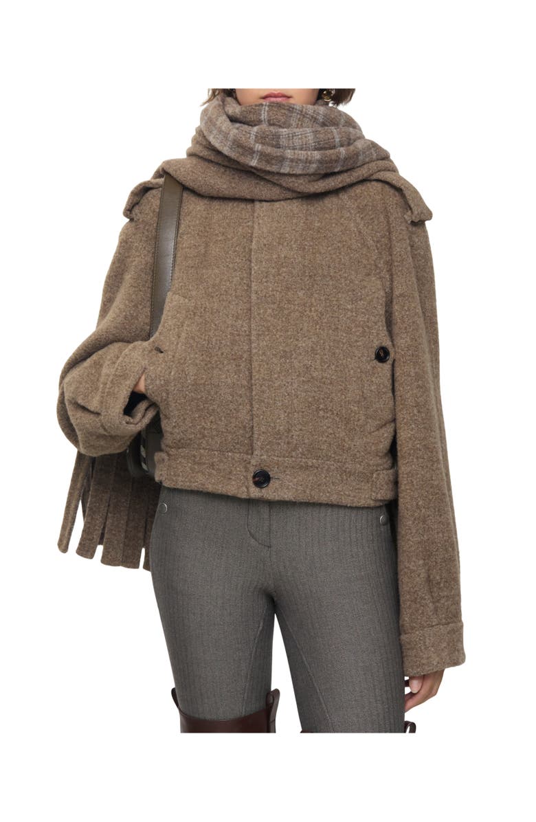 Burberry Detachable Scarf Wool Blend Jacket, Alternate, color, Biscuit Beige