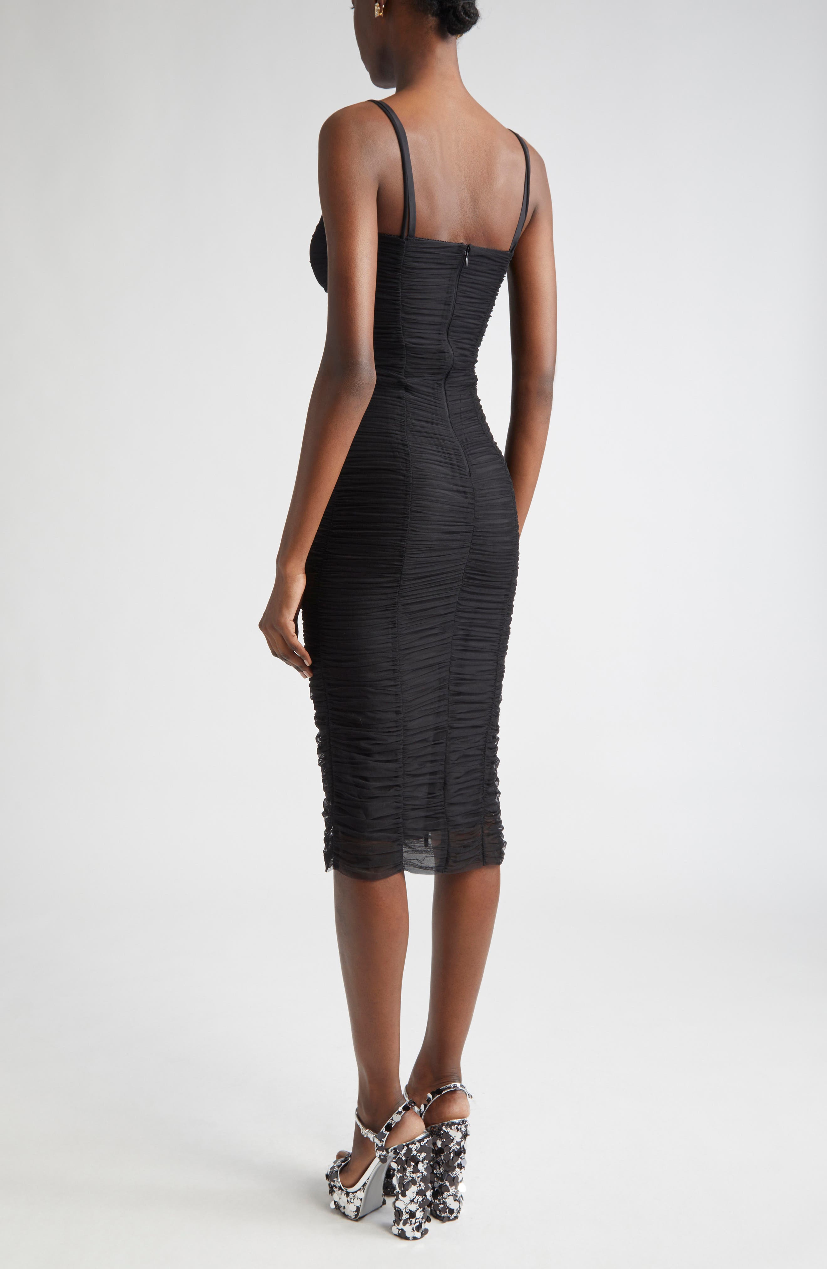 Sheer Ruched Mesh Midi Dress - image 2