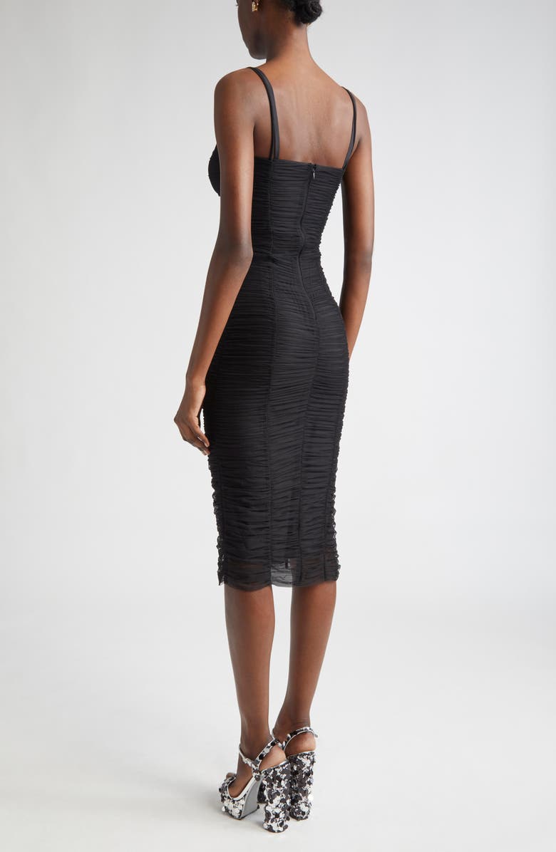 Dolce&Gabbana Sheer Ruched Mesh Midi Dress, Alternate, color, N0000 Nero