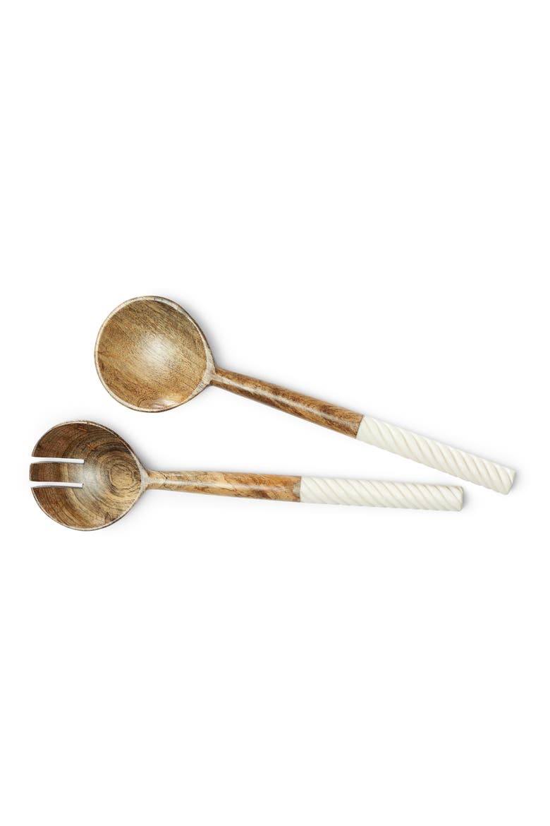 Set of 2 Spiral Salad Servers, Main, color, WHITE AND WOOD