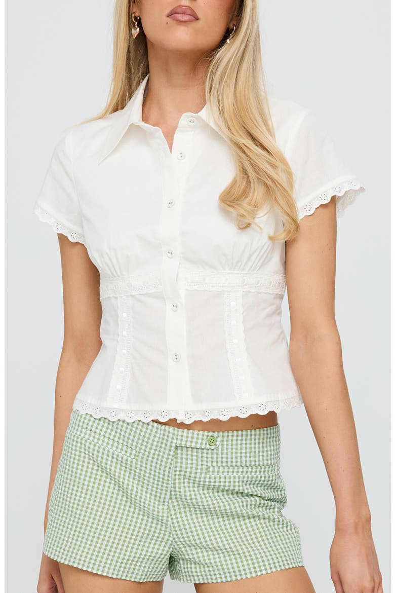 Protect Your Peace Eyelet Short Sleeve Shirt, Main, color, WHITE