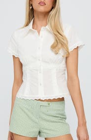 Princess Polly Protect Your Peace Eyelet Short Sleeve Shirt