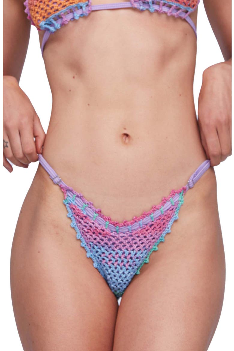 Kendall Crochet Trim Bikini Bottoms, Main, color, CORAL MULTICOLOR