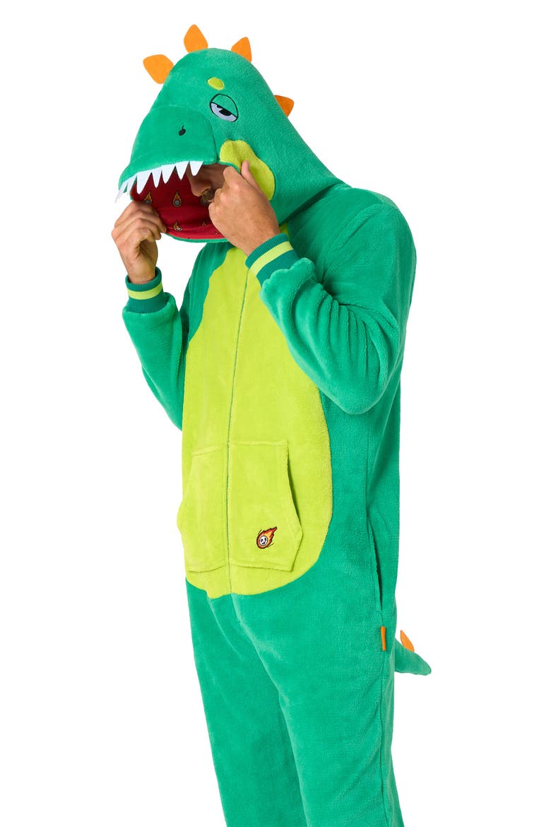Dinosaur Hooded Fleece Costume Jumpsuit, Alternate, color, GREEN