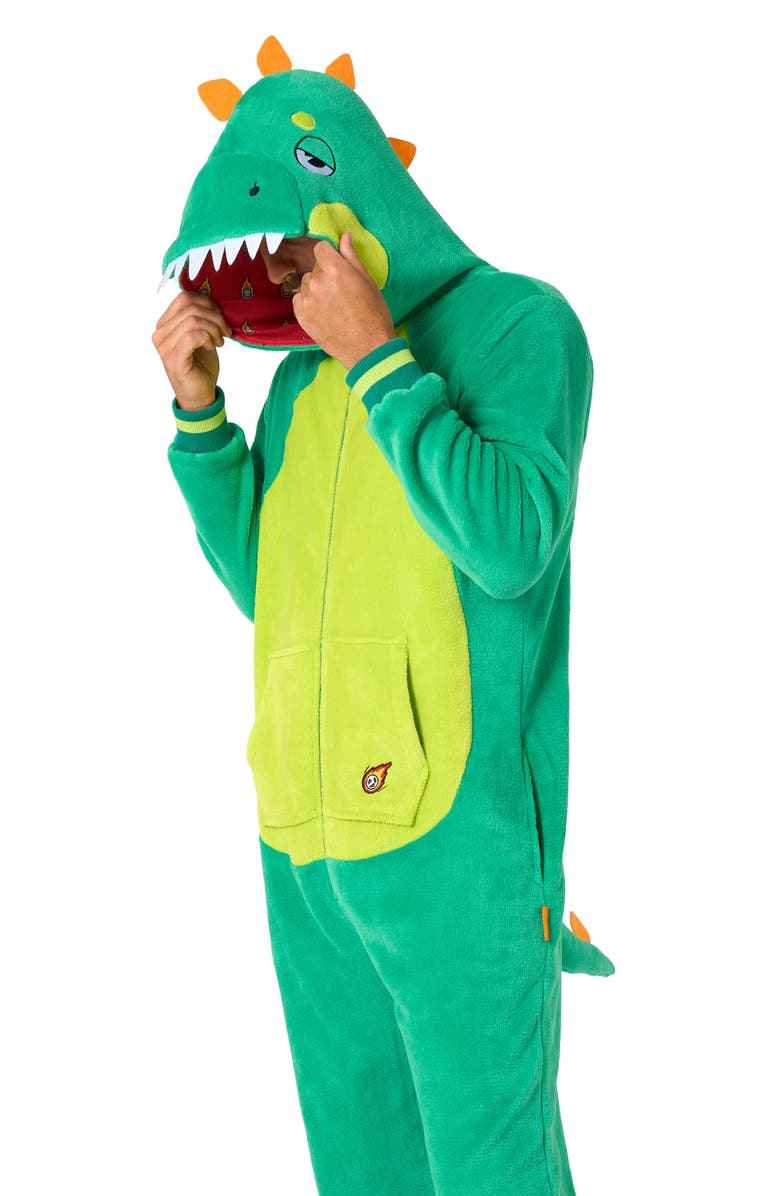 OppoSuits Dinosaur Hooded Fleece Costume Jumpsuit, Alternate, color, Green