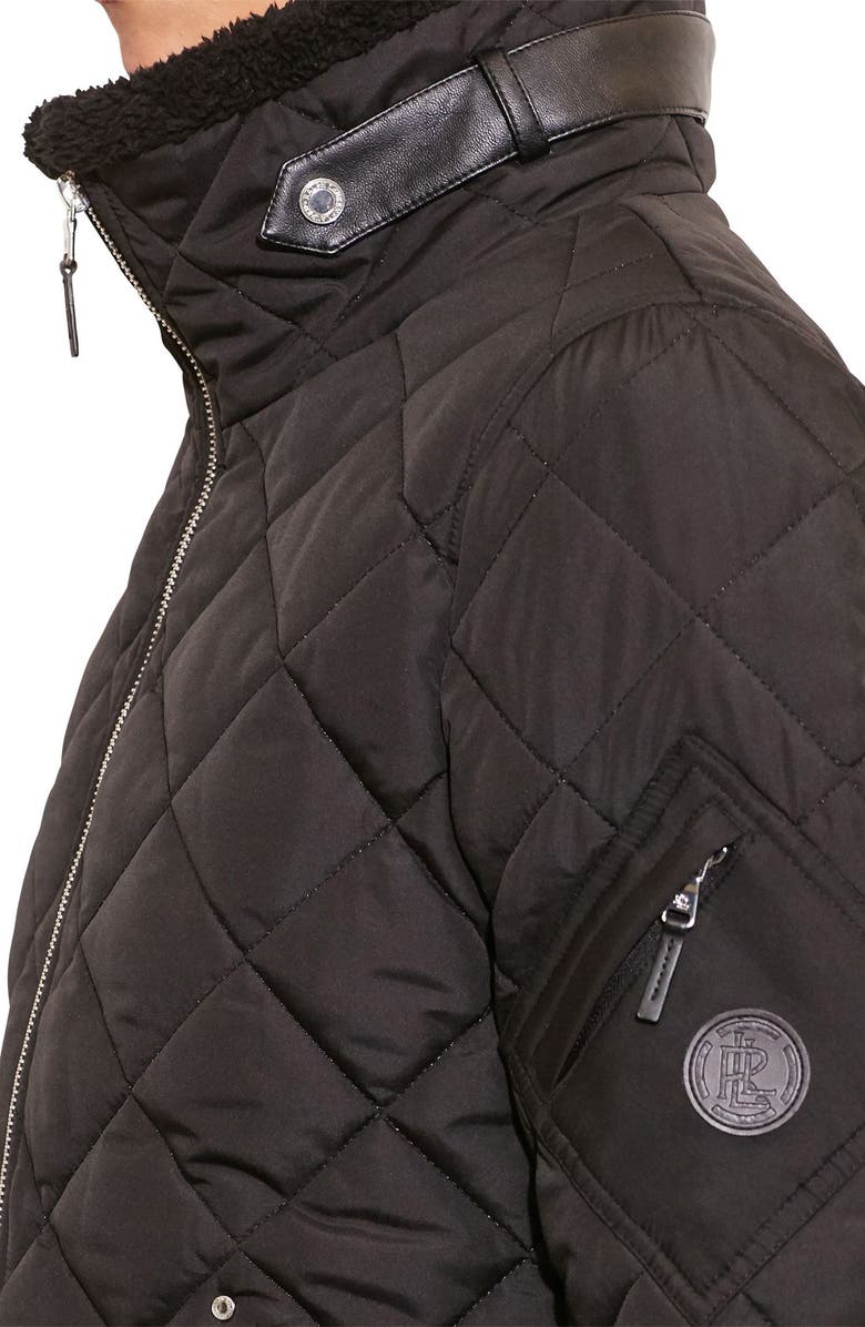 Lauren Ralph Lauren Faux Shearling Trim Quilted Bomber Jacket, Alternate, color, 