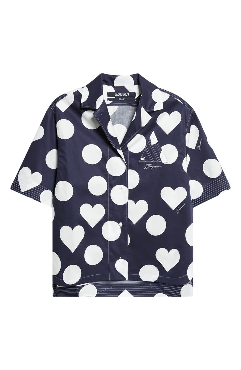 Jacquemus La Chemise Marin Heart Print Button-Up Shirt, Main, color, Navy /Dots Hearts
