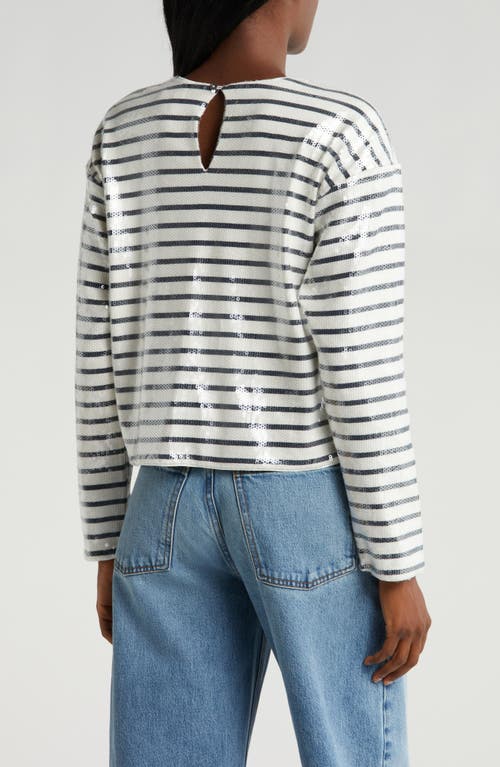 Frame Stripe Long-sleeve Sequined Top In Navy Multi