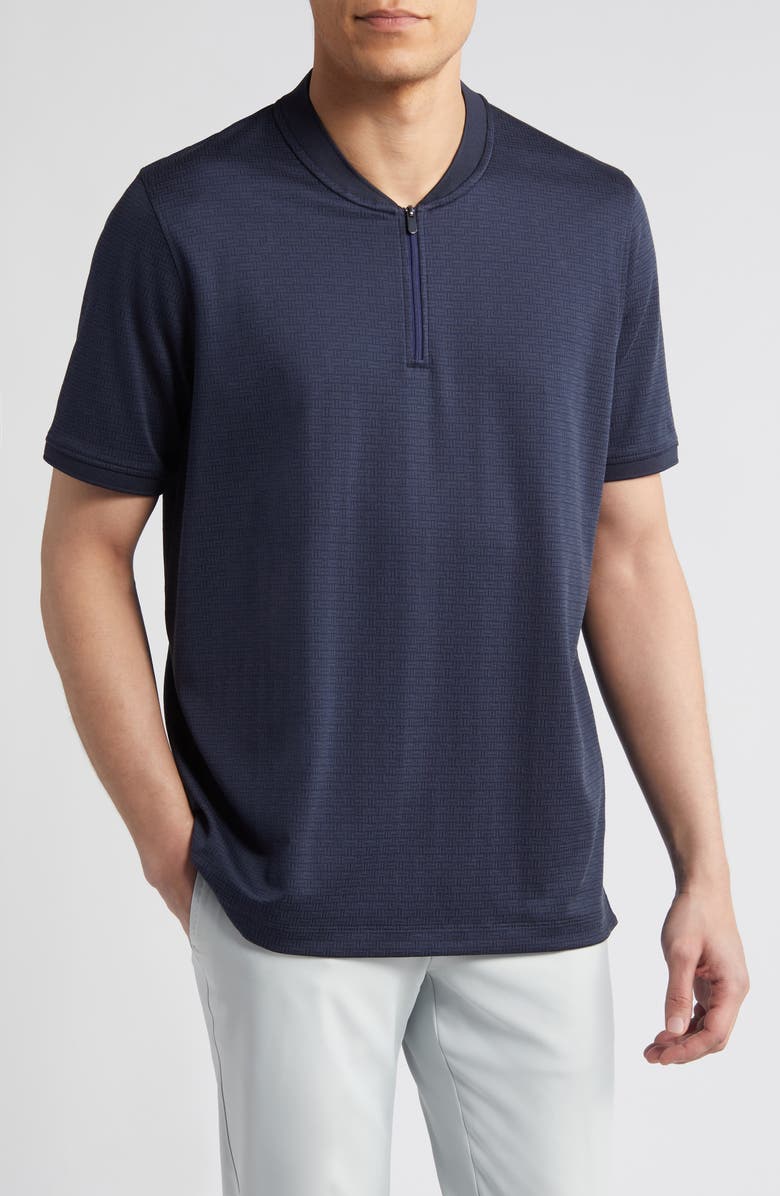 Johnston & Murphy Jacquard Pima Cotton Blend Polo, Main, color, Navy