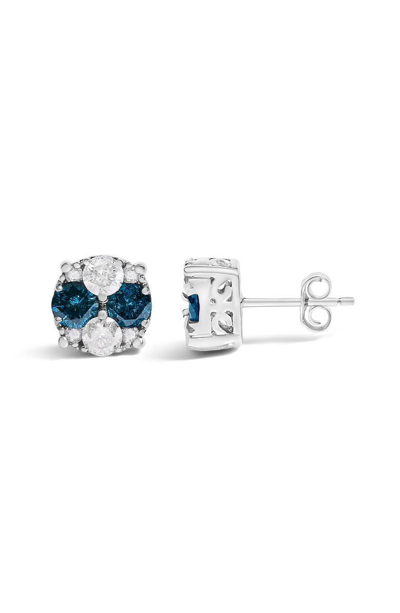 Haus of Brilliance Silver 2.0 Cttw Blue Diamond Composite Cluster Stud Earring, Alternate, color, Silver