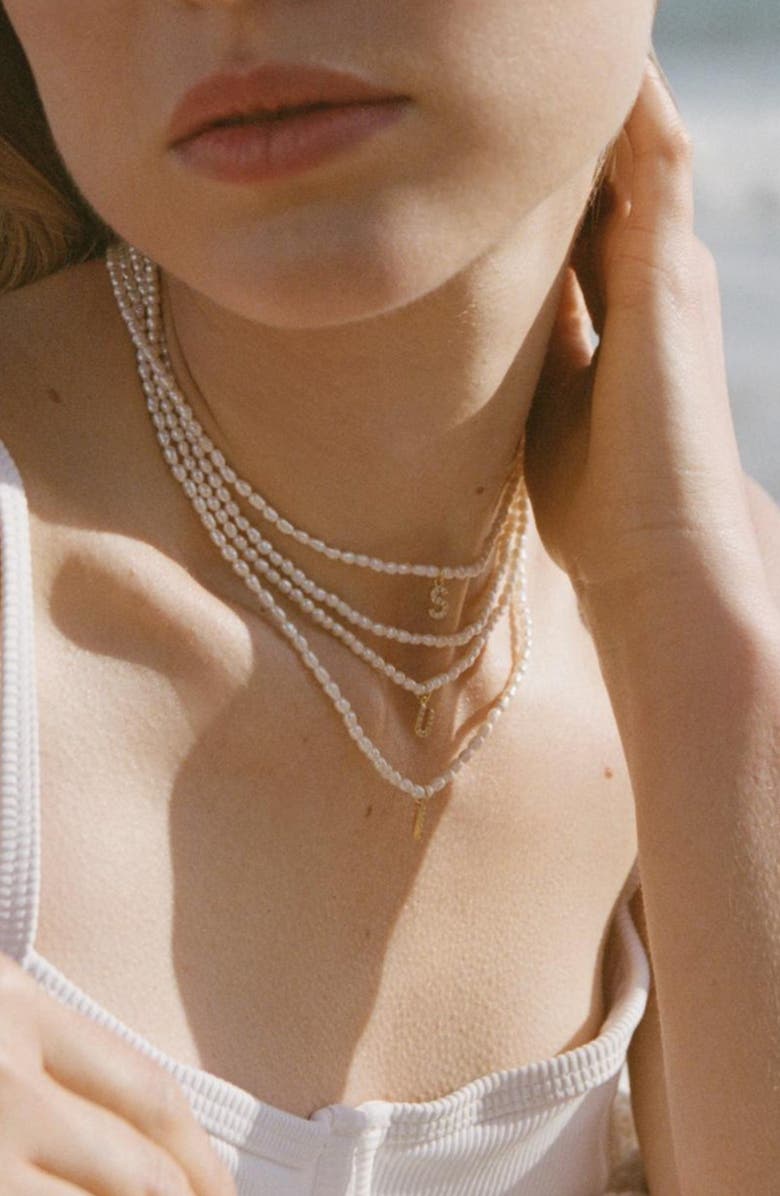 st. Moran Initial Freshwater Pearl Beaded Necklace, Alternate, color,