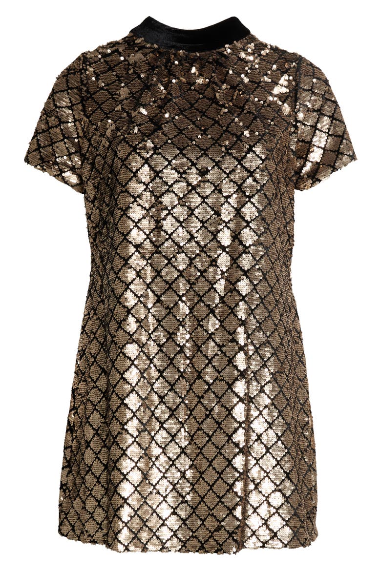 Sequined Mock Neck Shift Dress, Alternate, color, SILVER