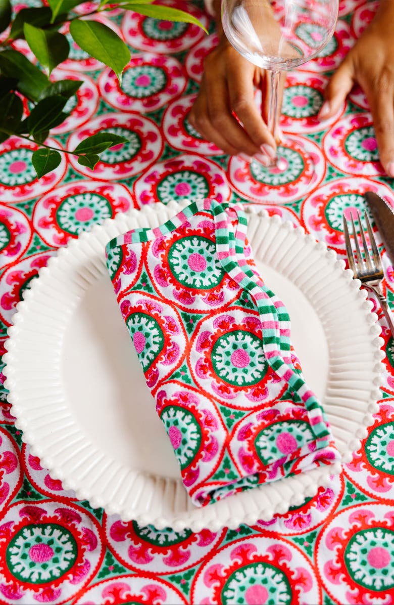 Furbish Suzani Napkins Set of 4, Alternate, color, Pink, Red, Green