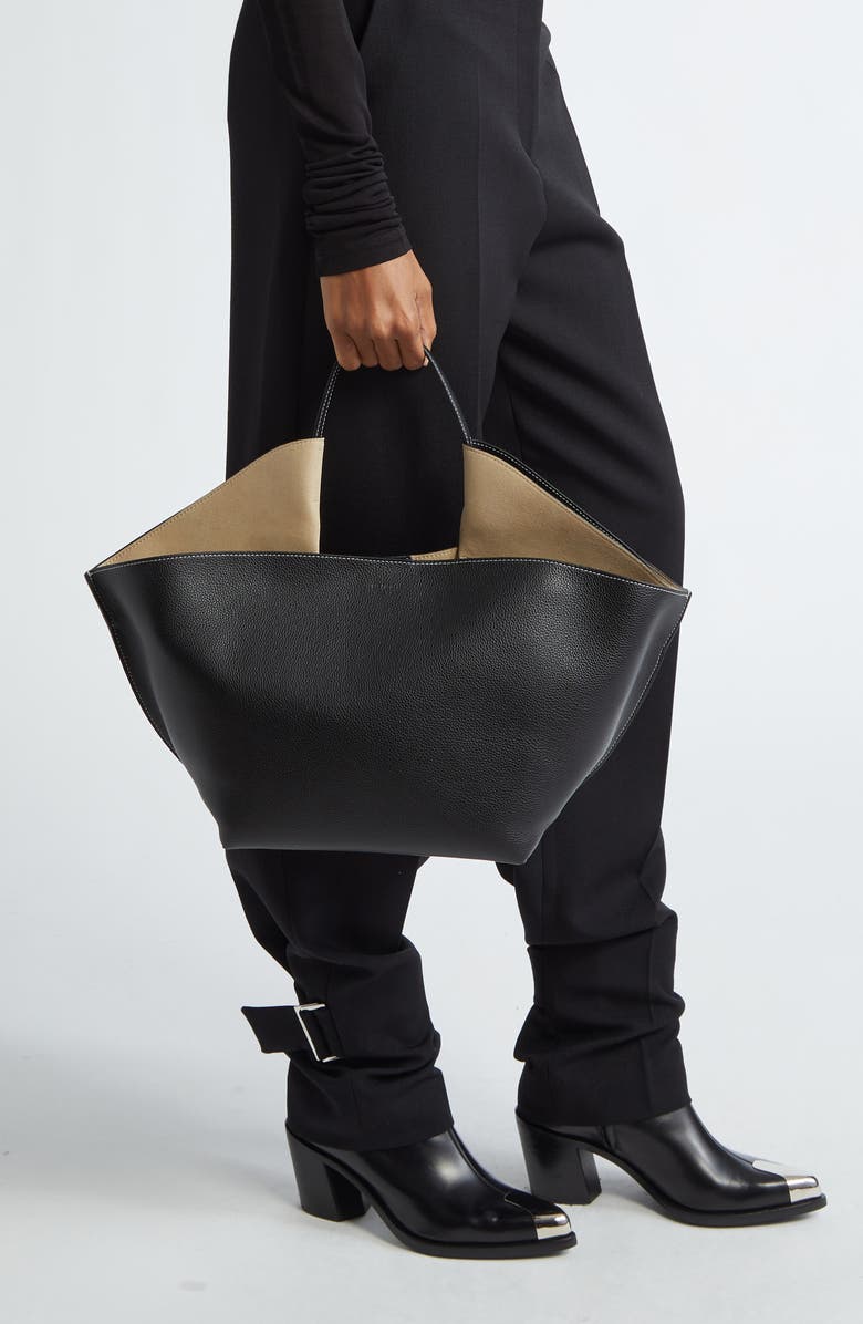 Ree Projects Medium Anne East/West Leather Tote, Alternate, color, Black