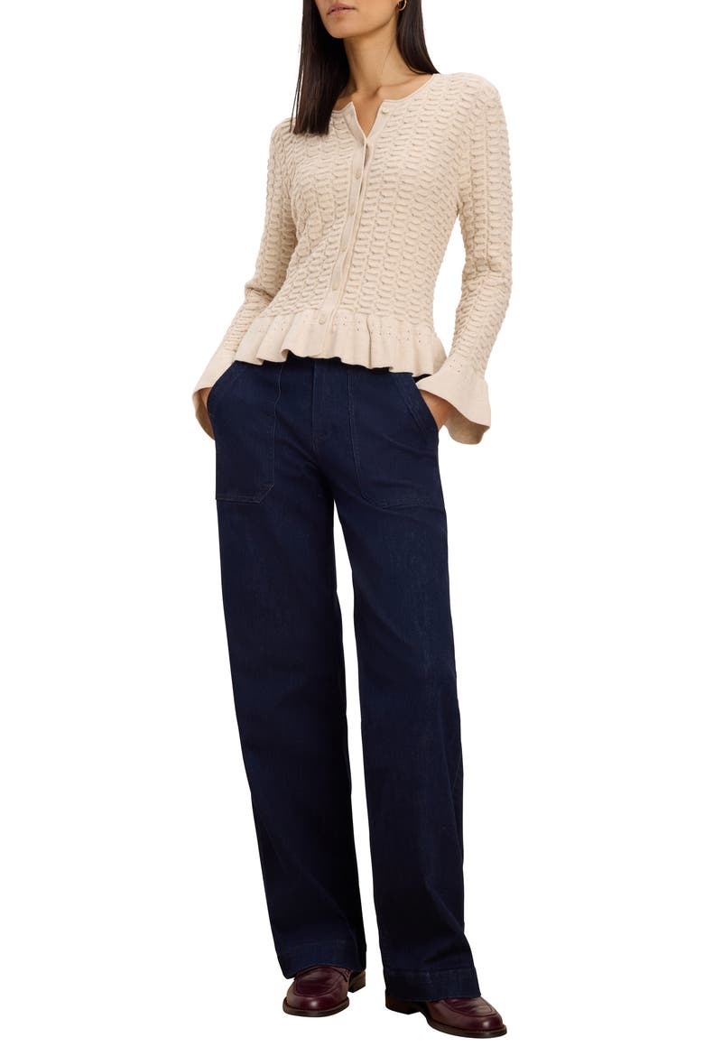 Frill Textured Cotton Blend Cardigan, Alternate, color, PALE SISAL