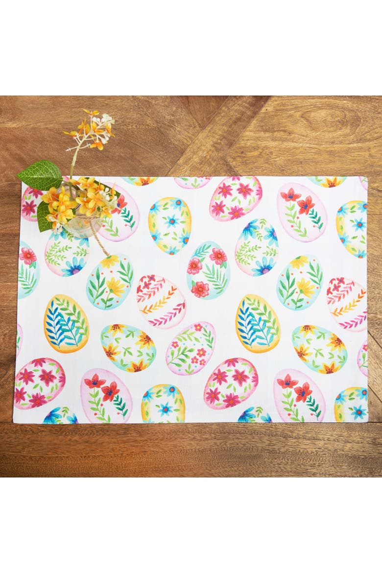 Colorful Easter Egg Charm Spring Placemats Set of 6 Springtime Dining Dinner, 14" x 20", Alternate, color, White
