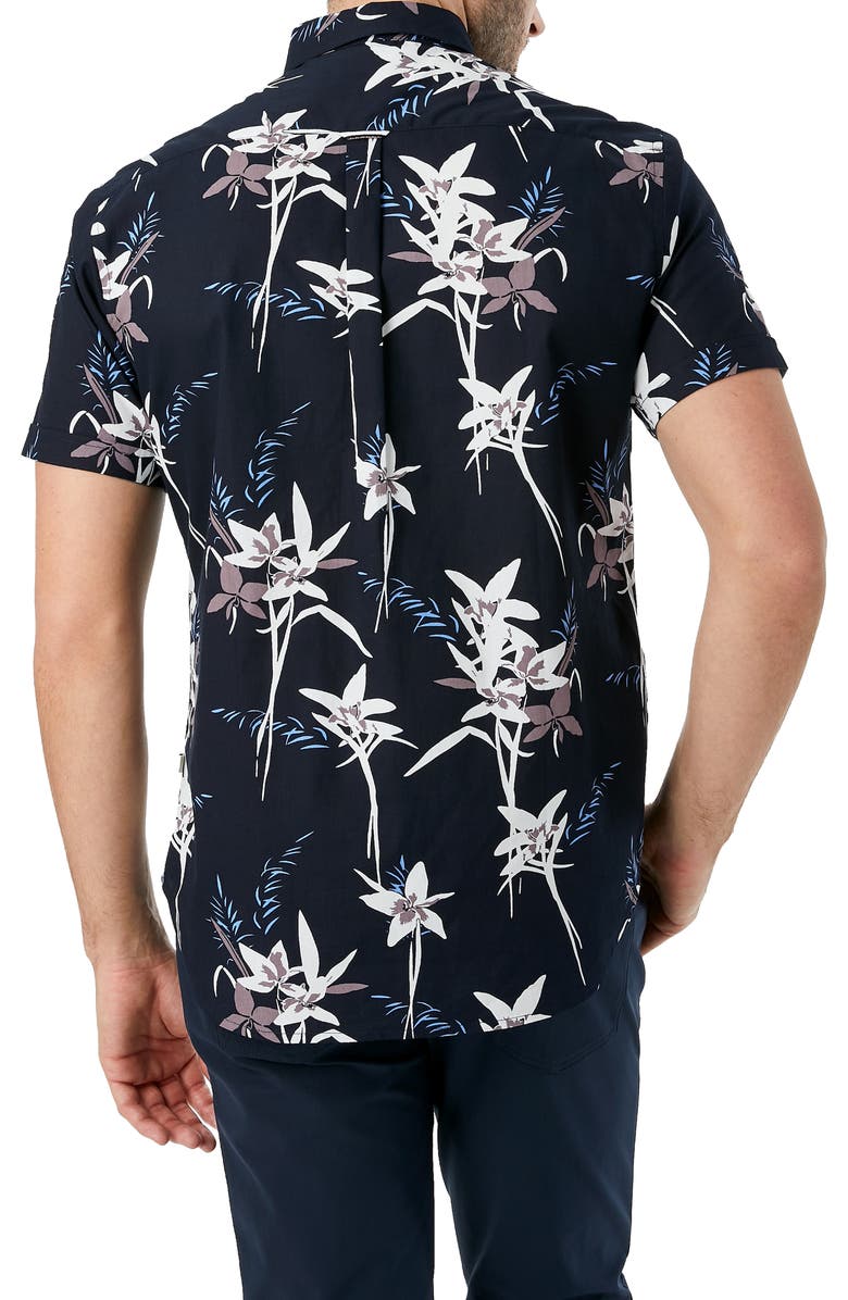 7 Diamonds Midnight Hour Slim Fit Tropical Short Sleeve Button-Down Shirt, Alternate, color,