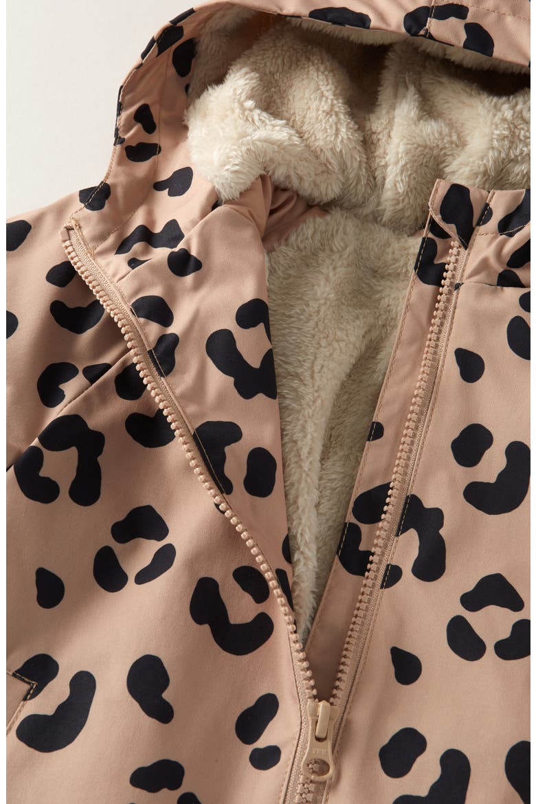 Kids' Print Faux Fur Lined Hooded Jacket, Alternate, color, TAN NATURAL LEOPARD