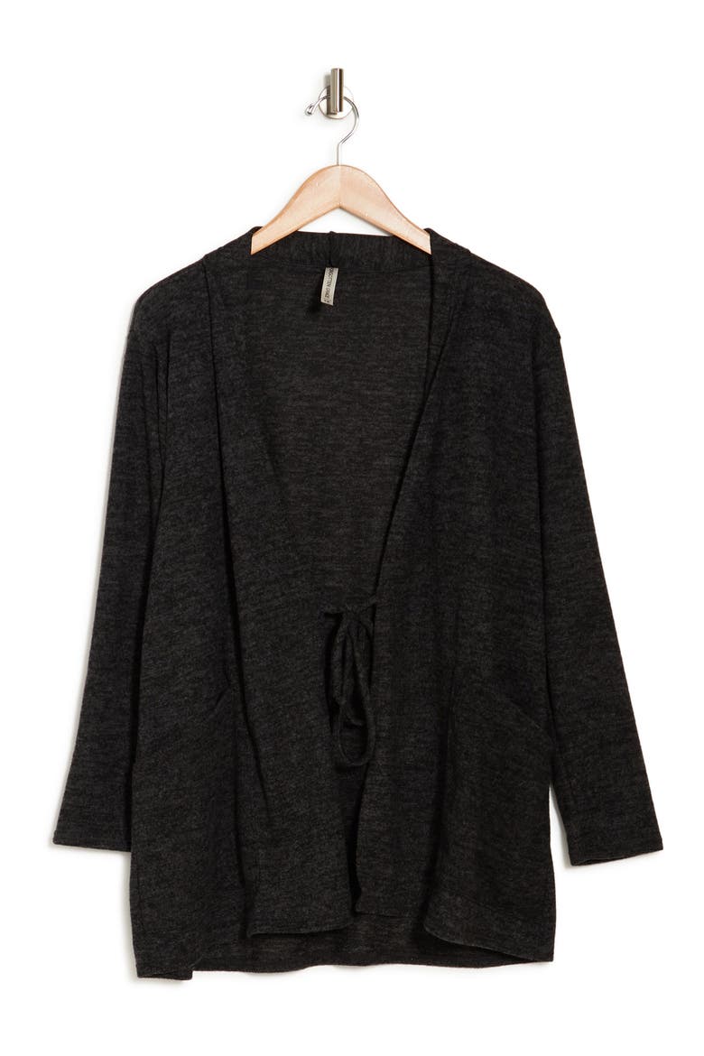 Drawstring Knit Cardigan, Alternate, color, BLACK