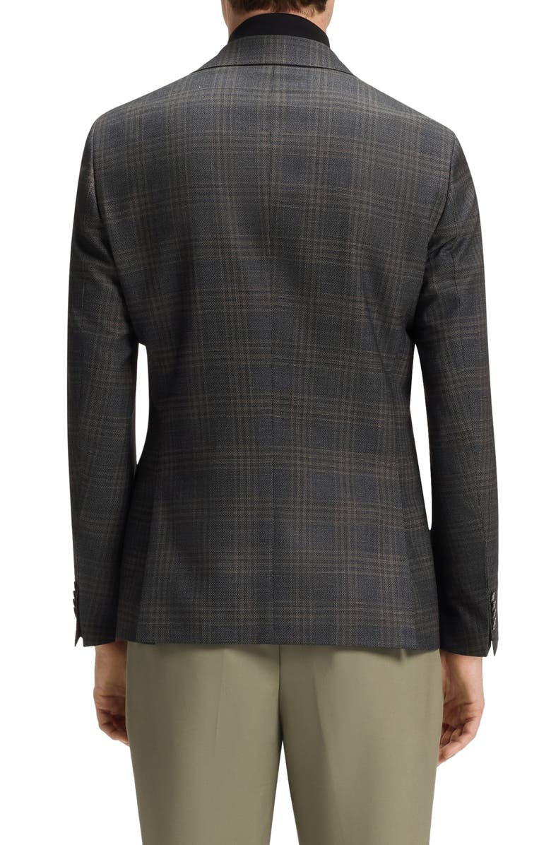 BOSS Hutson Slim Fit Slub Black & Brown Check Wool Sport Coat, Alternate, color, Black