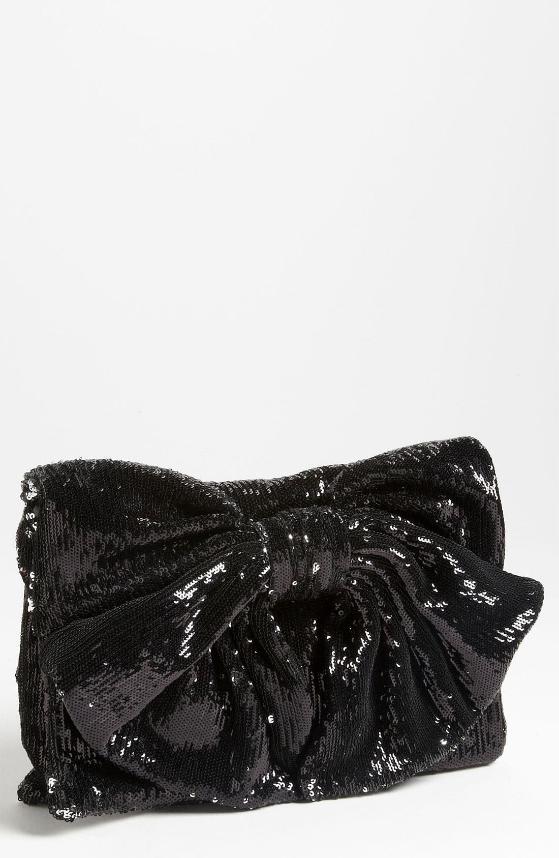 Sequin Bow Clutch, Main, color, BLACK