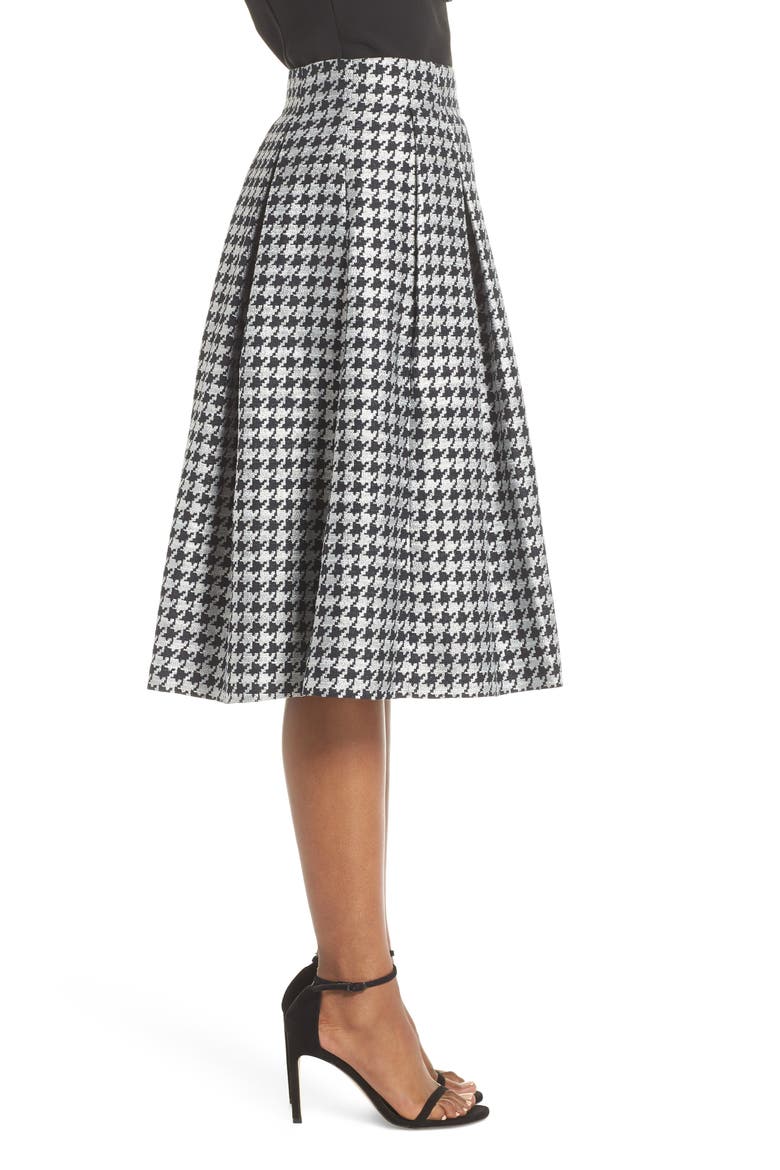 Houndstooth Pleated Skirt, Alternate, color, BLACK