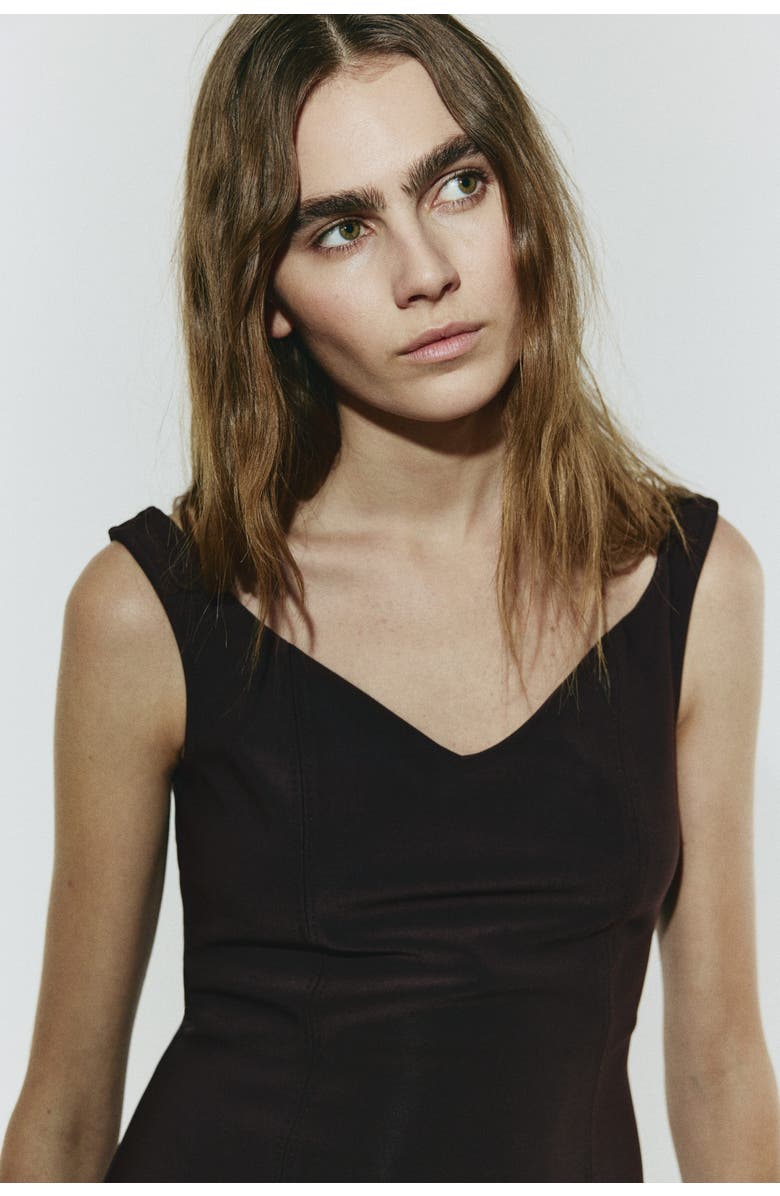 H&M Off-the-shoulder Jersey Dress, Alternate, color, Dark Brown