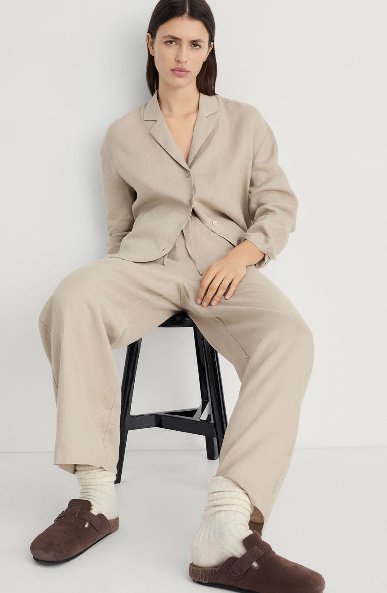 MANGO Linen Button-Up Shirt, Alternate, color, Sand