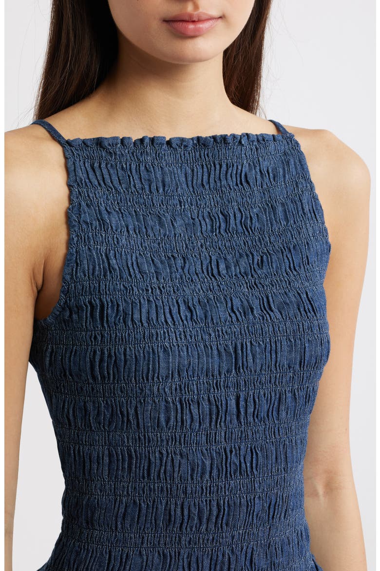Denim Smocked Tank, Alternate, color, DARK COVE WASH