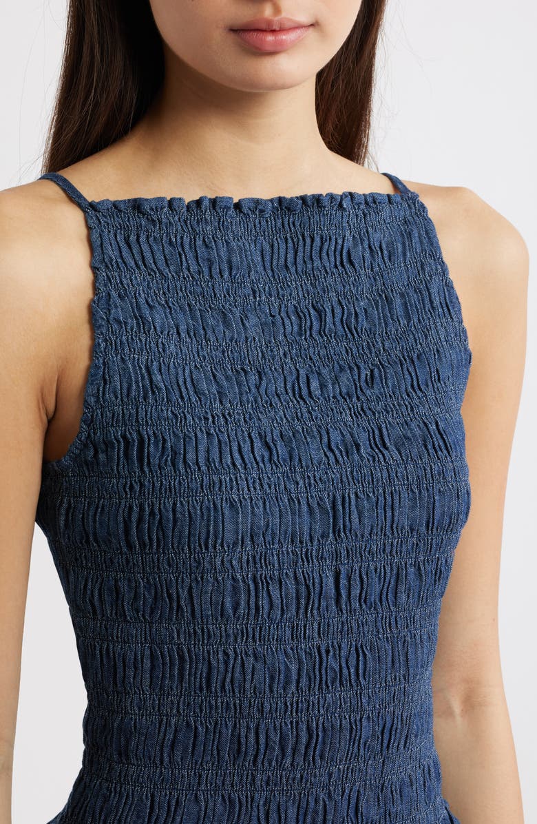 Madewell Denim Smocked Tank, Alternate, color, Dark Cove Wash