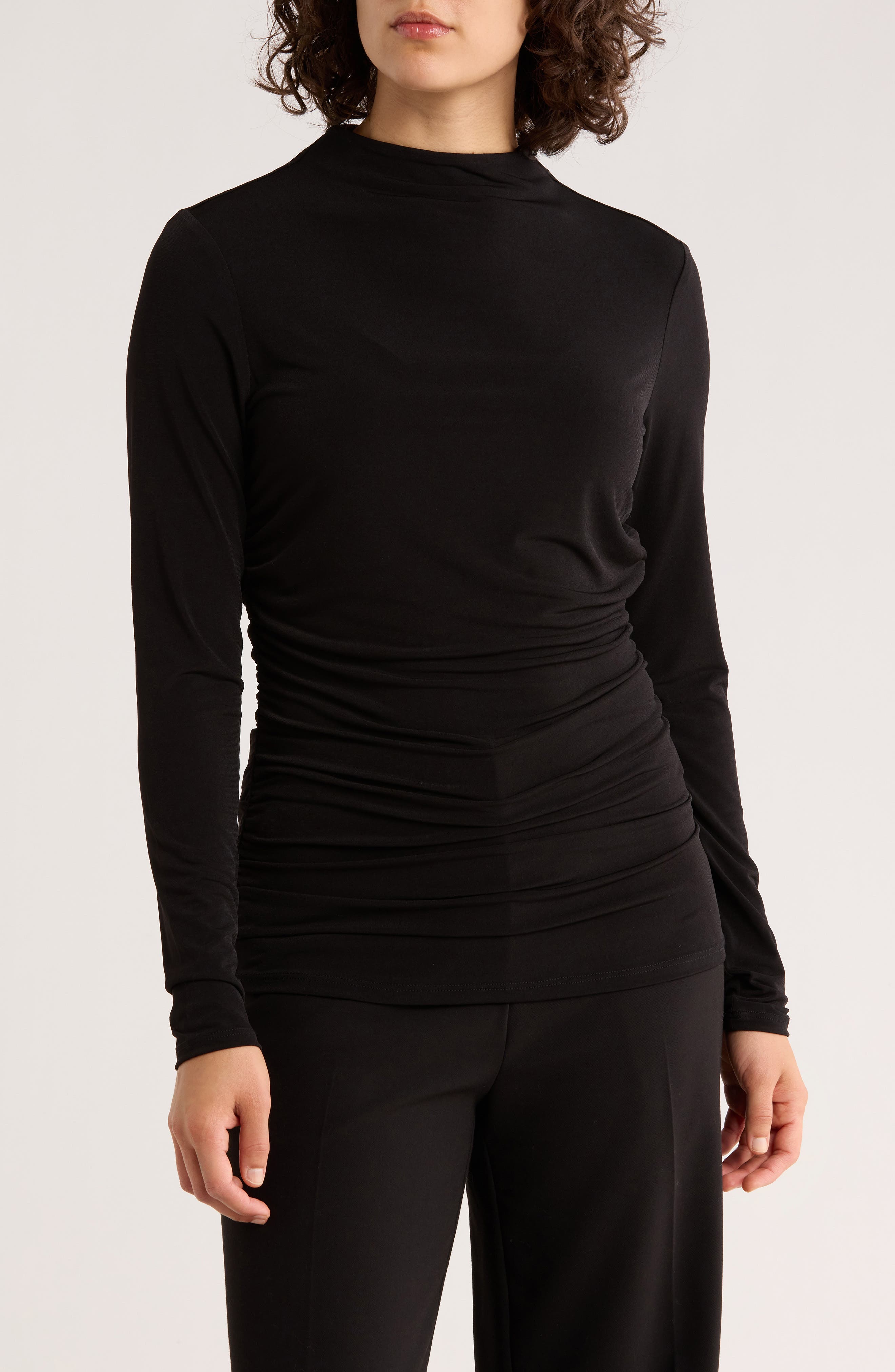 DKNY Funnel Neck Long Sleeve Ruched Top